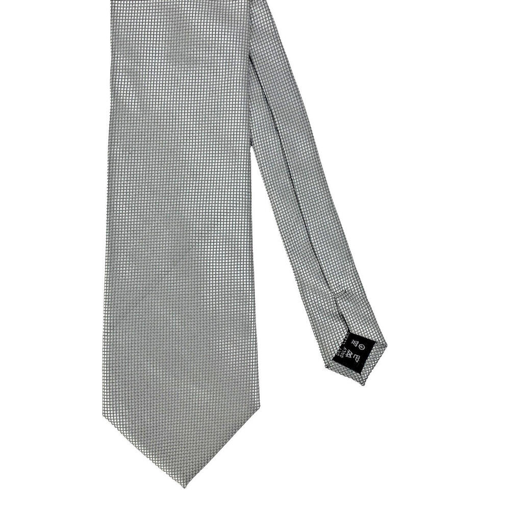 Firenze Seta Silk Neck Tie Italy Silver 3D Patterned Smooth Metallic